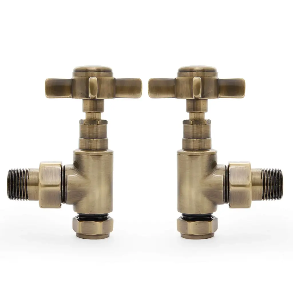 angled manual radiator valve antique brass