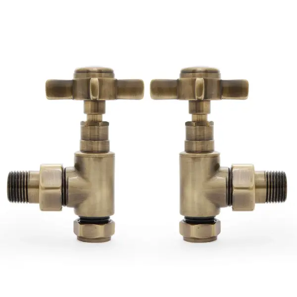 Cast iron radiator valves — the Blenheim angled manual valve in antique brass